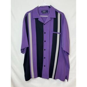 Nat Nast Men XL Purple 100% Silk Short-Sleeve American Fit 50's Style Shirt